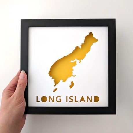 Framed map of Long Island, Maine with yellow background