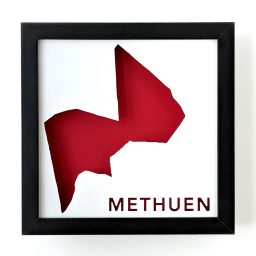 Framed map of Methuen, MA with a red background