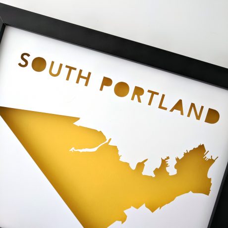 Closeup of South Portland map in black frame