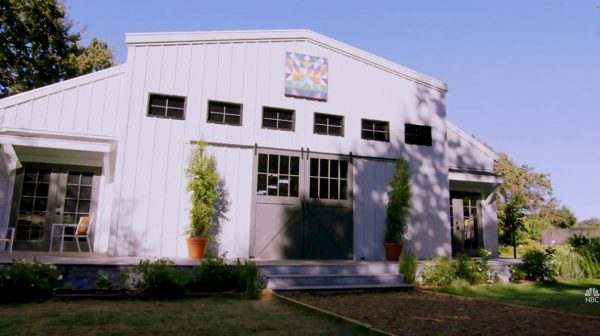 Still from the "Making It" intro sequence showing the exterior of the barn on a sunny day
