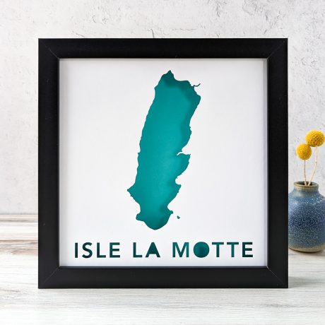 a framed map of isle la motte labeled below