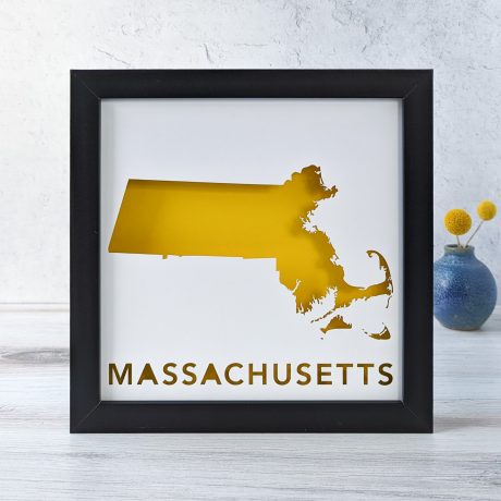the massachusetts state map is shown in a black frame
