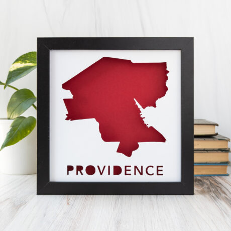 a framed red map of Providence, RI