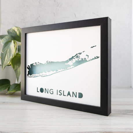 a black frame with a long island map on it
