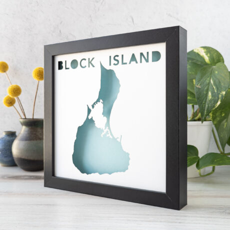 a black frame with a map of Block Island, RI