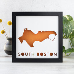 framed orange and white map of South Boston, a neighborhood of Boston, MA
