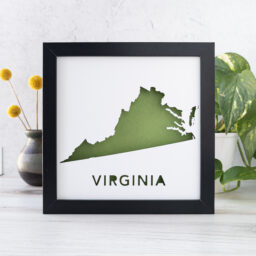 a black frame with a green map of the state of virginia